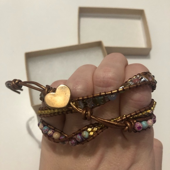 NEW Gemstone wrap bracelet with heart-shaped closure - Picture 3 of 6